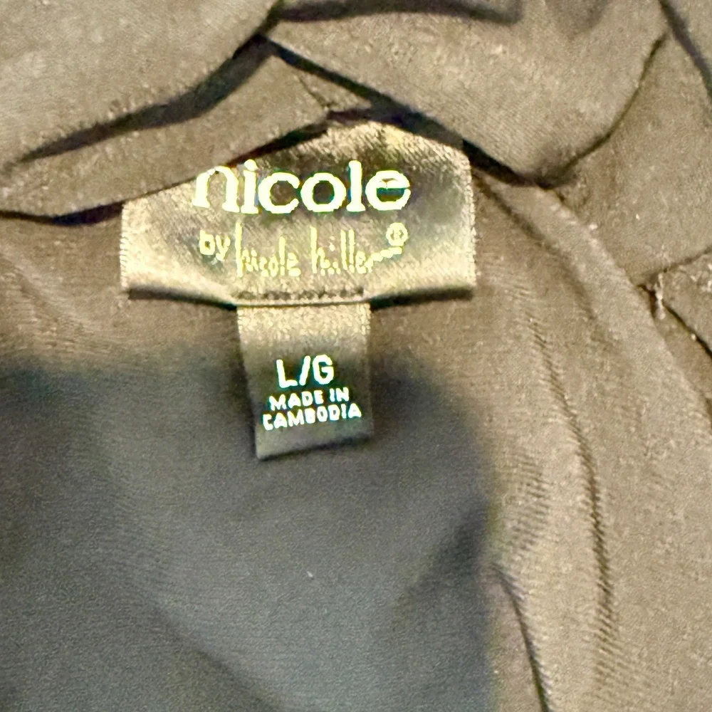 Nicole by Nicole Miller Cardigan Women L Black Draped Open Front
